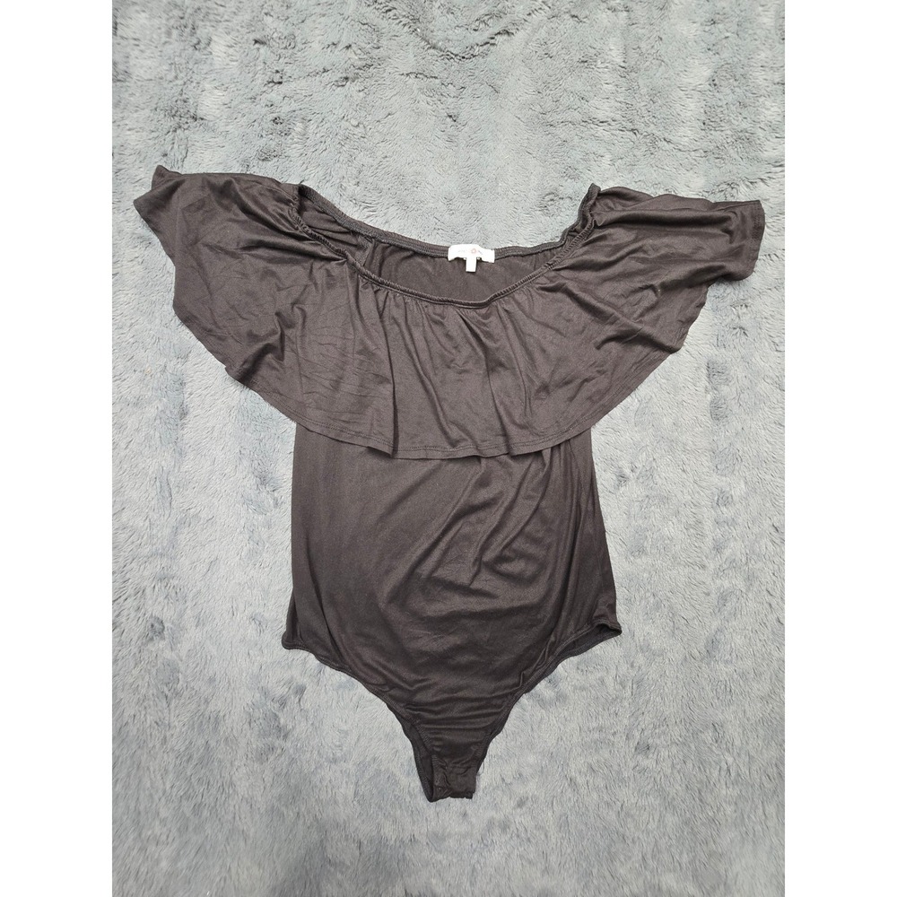 Wishful Park Womens Off The Shoulder Ruffle Bodysuit Black Size L Thong Snap